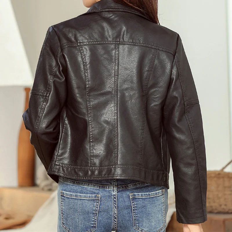 Street Style Women's Pu Biker Jacket Loose Fashion Long Sleeve Black Leather Jacket 2022 Winter Punk Style Ladies Biker Coat