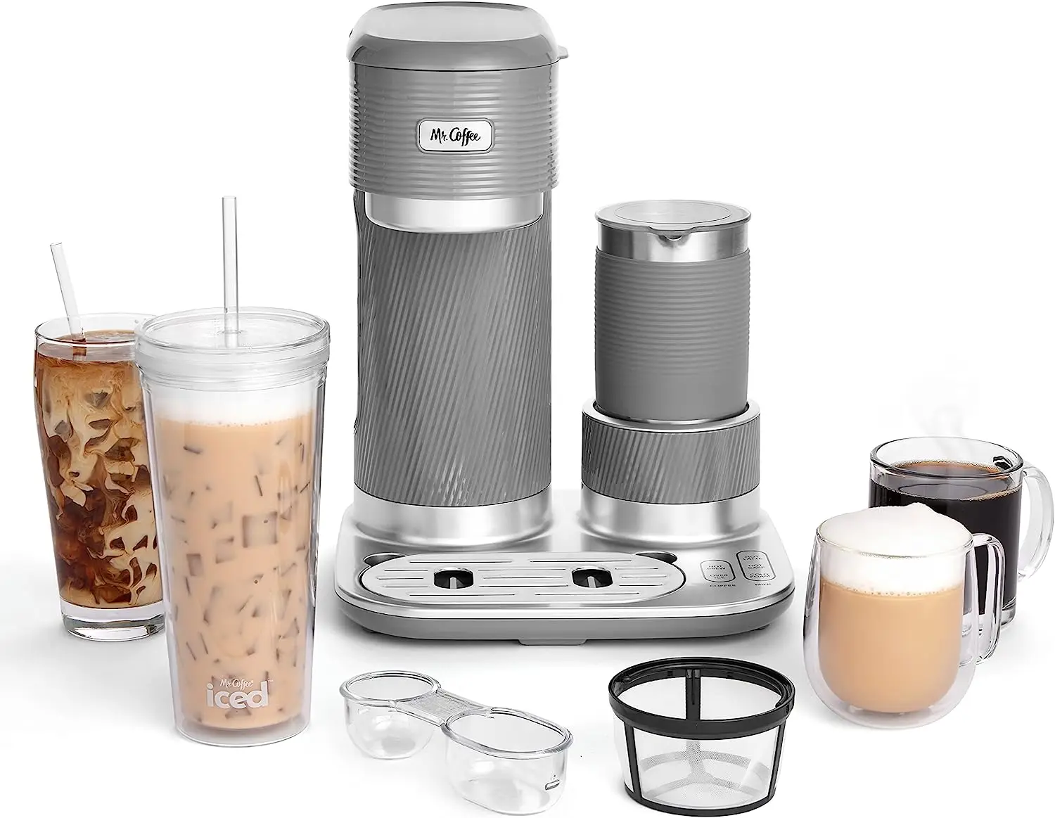 

4-in-1 Single-Serve Latte Lux, Iced, and Hot Coffee Maker with Milk Frother,22 ounces