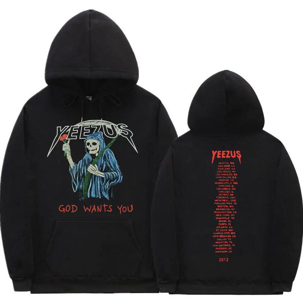 

God Wants You Kanye West Double Sided Print Hoodie Streetwear Men Women Hip Hop Oversize Sweatshirt Reaper Skull Graphic Hoodies