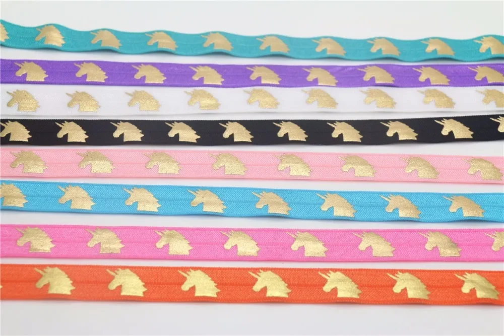DHK 5/8 ''фольга золотой единорог с принтом складная эластичная повязка на