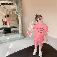 rinikinda little baby girl two piece outfits clothes suit short sleeve letter tops elastic waist solid tie up pleated skirt