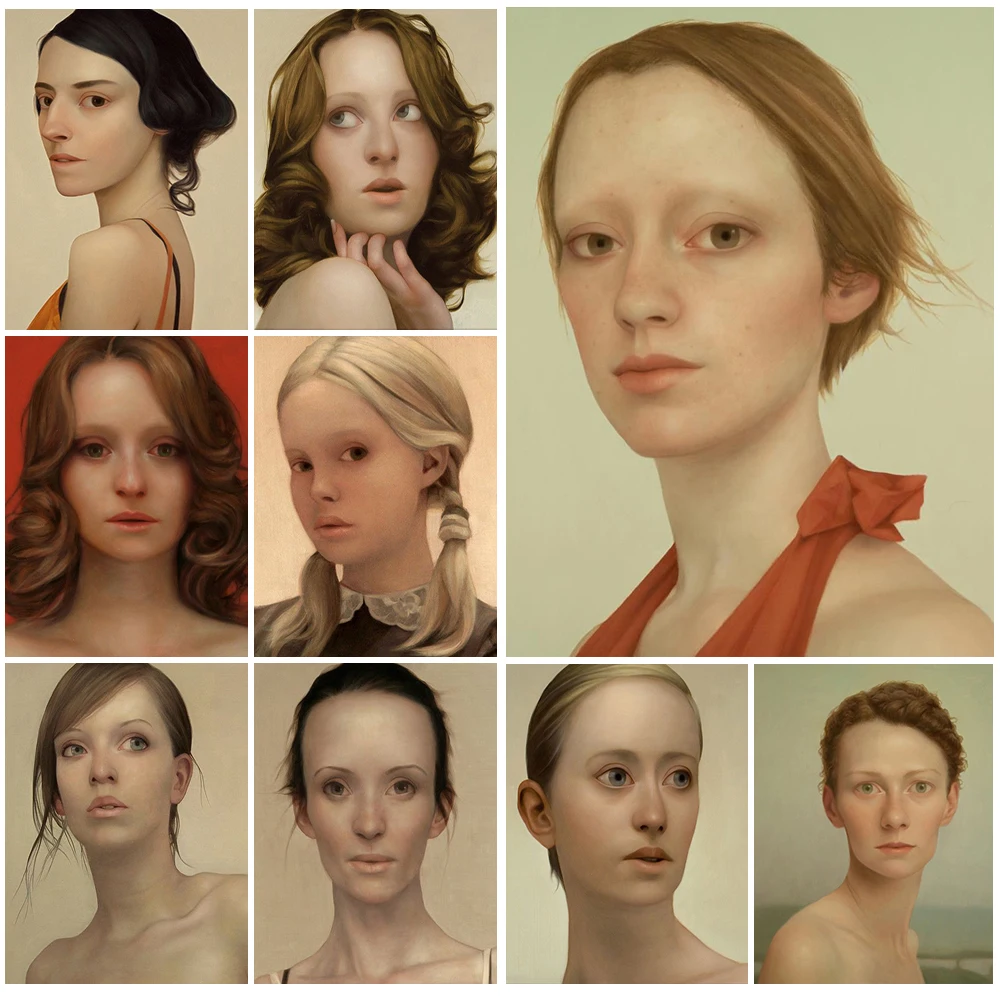 

Vintage Women Portrait Girl Face Modern Nordic Poster Wall Art Canvas Painting Wall Pictures For Living Room Decor Unframed