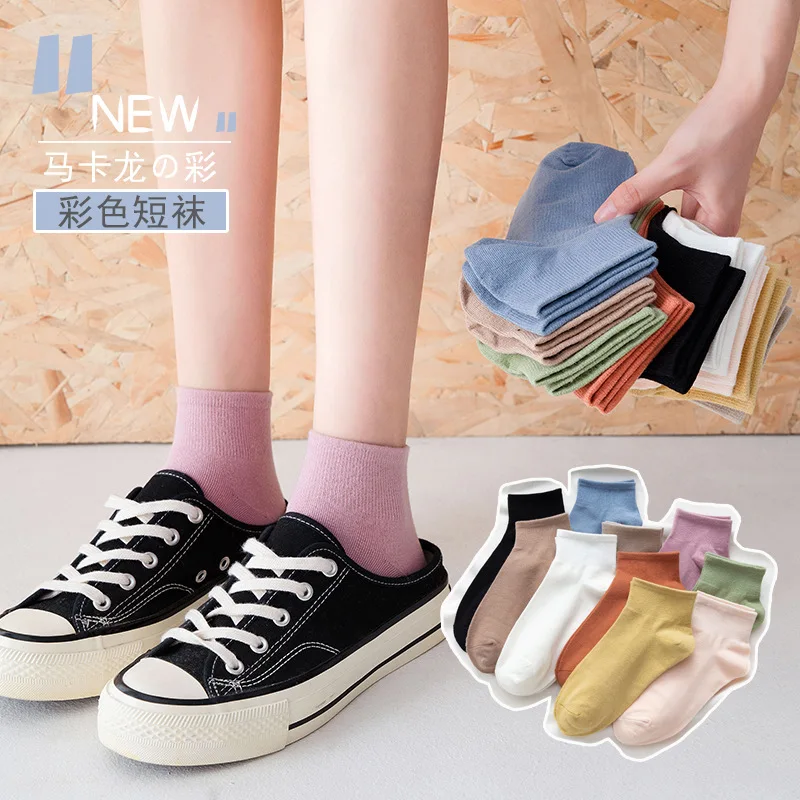 

Pure Cotton Ankle Socks Woman Girl Soft Elastic Endurable Breathable Candy Color Summer Boat Socks Harajuku Street Fashion