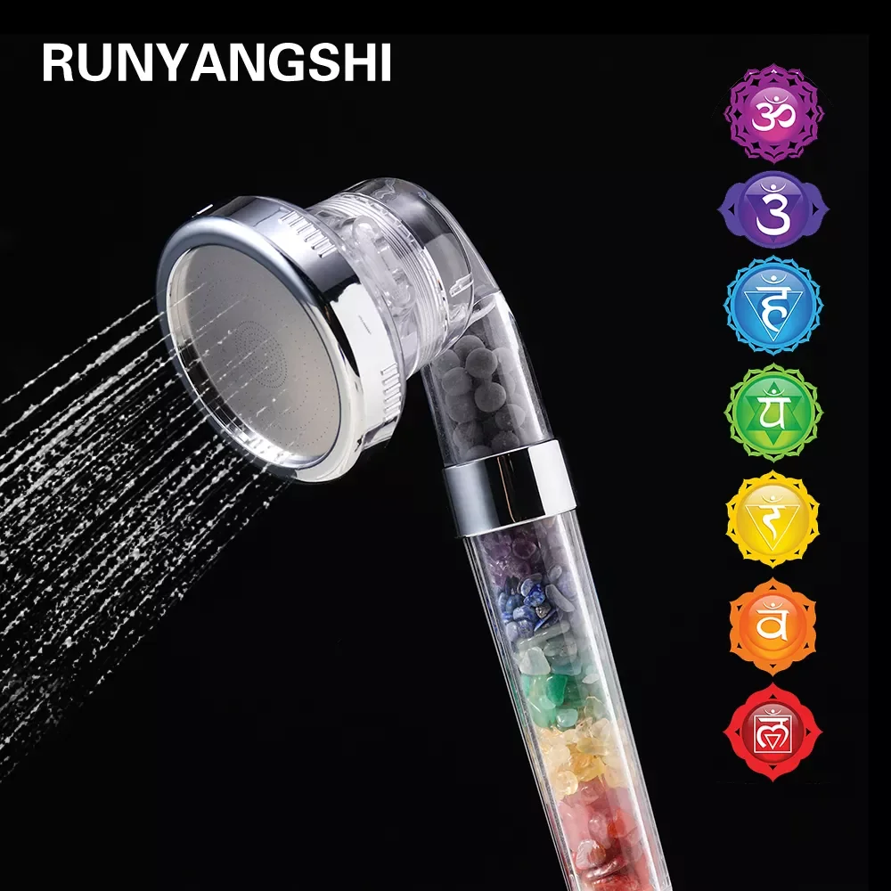 

Natural Gemstones 7chakra Crystal Gravels SPA Shower Head Amethyst Rose Quartz High Pressure Water Saving Negative Ion Filter