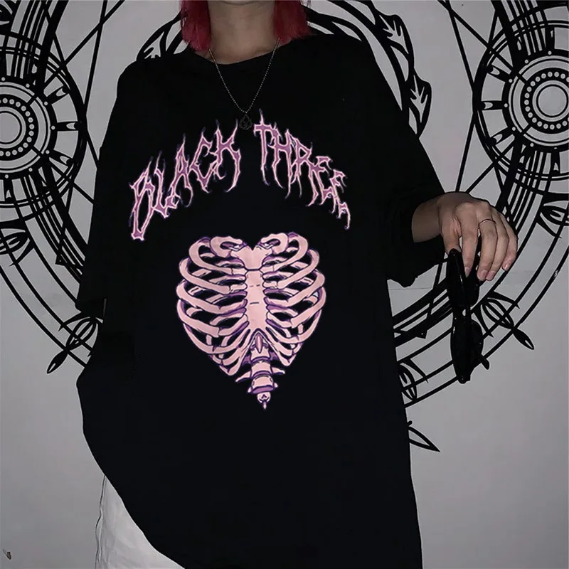 Футболка Y2K женская оверсайз в готическом стиле топ Харадзюку винтажная тенниска