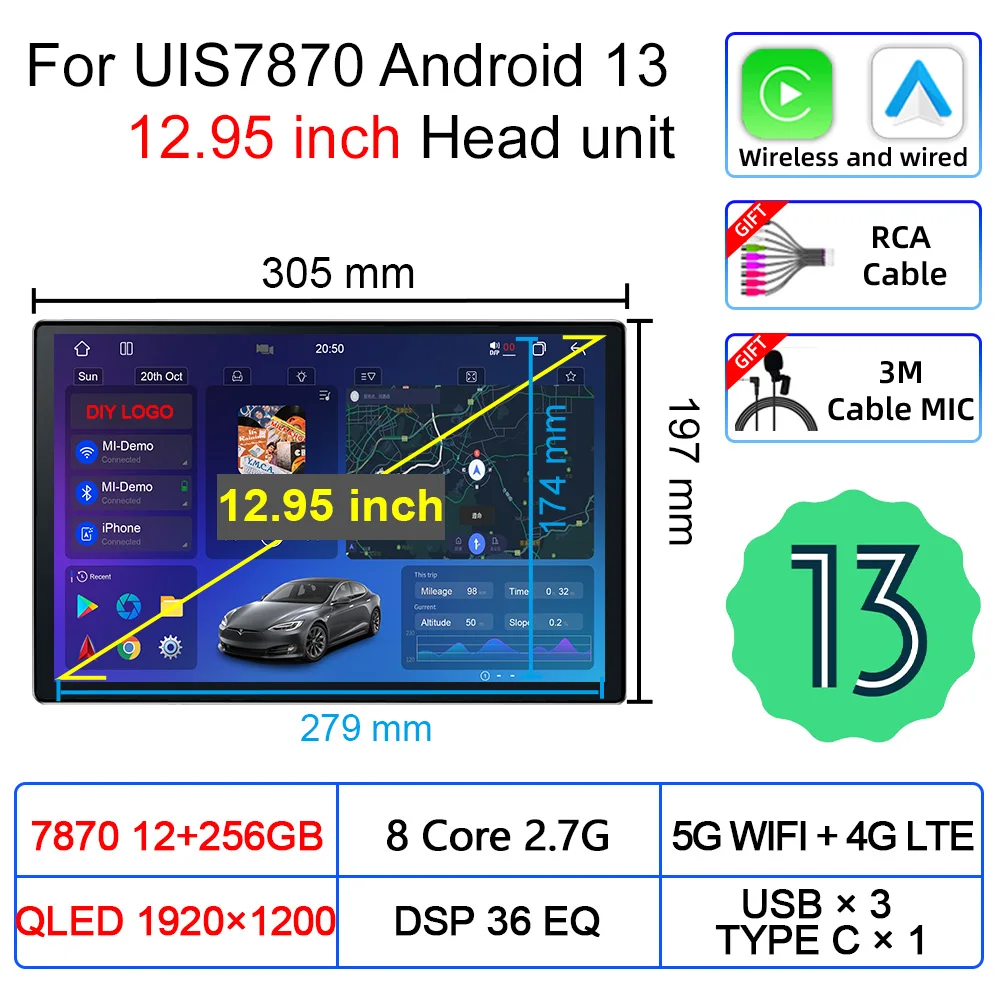 

Универсальный Автомобильный мультимедийный плеер UIS7870, плеер на Android 13, с голосовым помощником, gps Навигатором, стерео радио, головное устройство