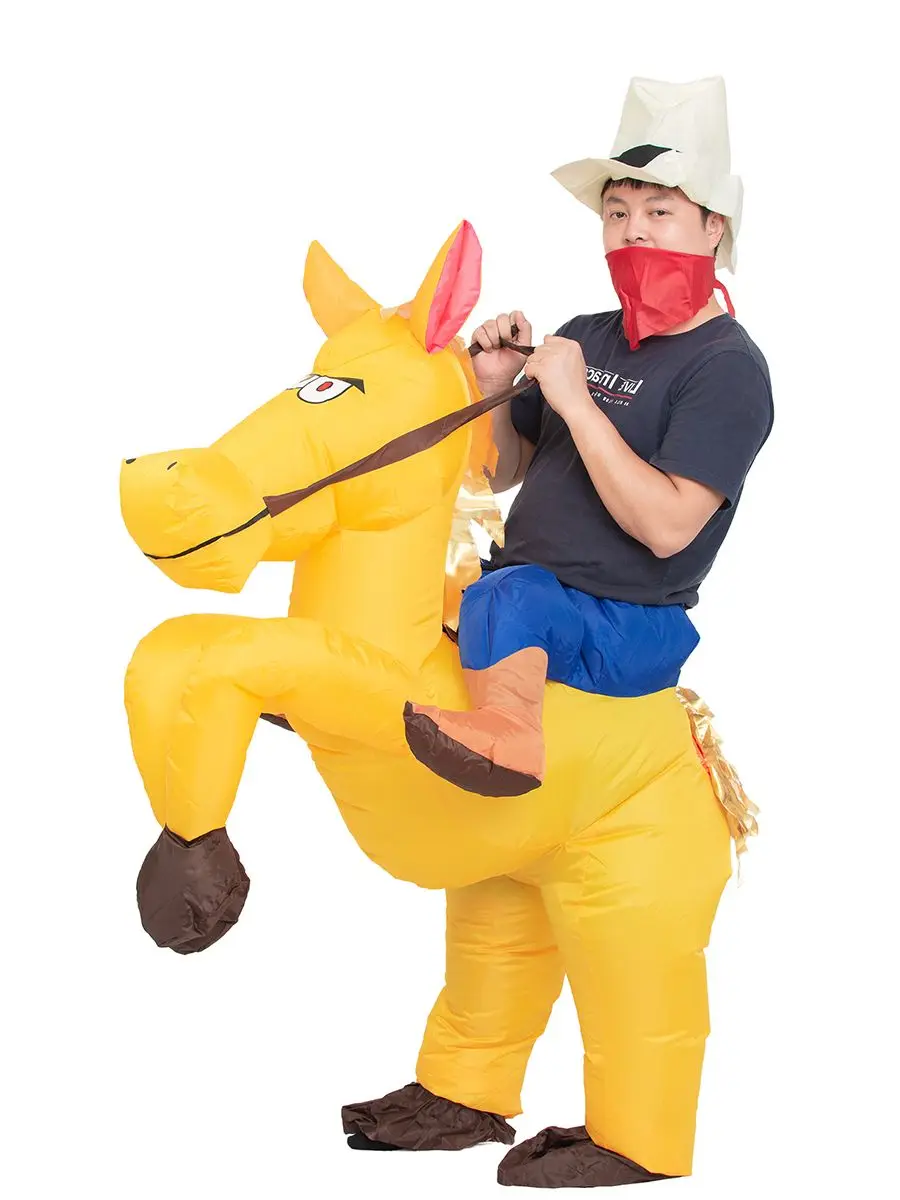 JYZCOS Inflatable Cowboy Costume Adult Western Horse Rider Fancy Dress for Men Women Halloween Party Suit |