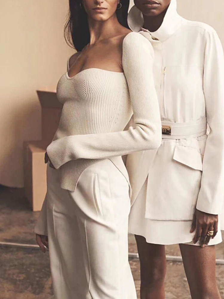 Женский кашемировый пуловер с квадратным вырезом и длинными рукавами | Женская