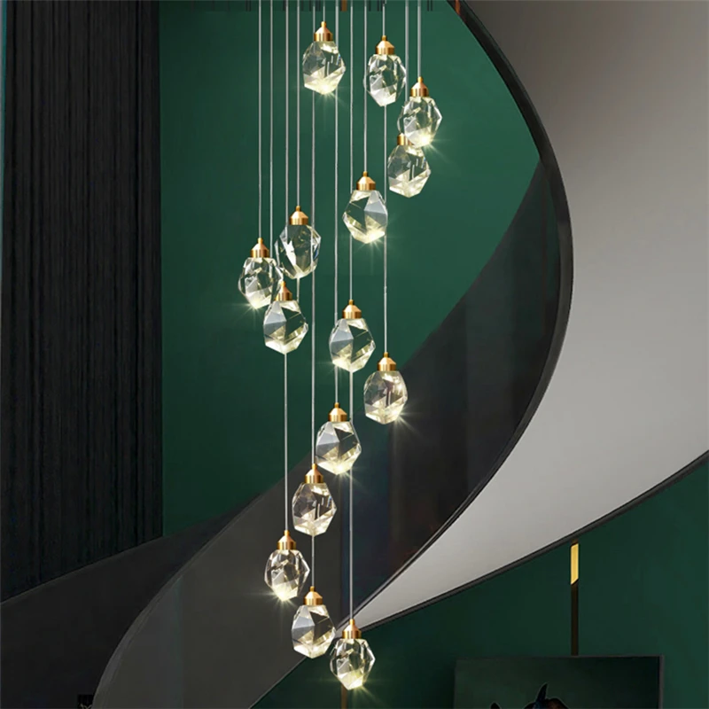 

Modern LED Copper Crystal Pendant Lamp Villa Apartment Luxury Loft Loft Stairwell Interior Lighting Decoration Pendant Lights