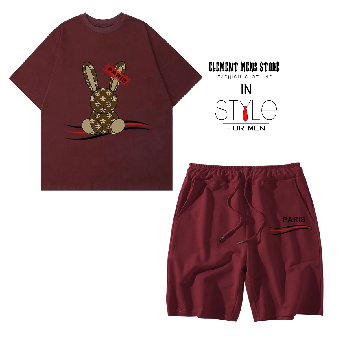 2023 Women Men's T-shirt Shorts Set Summer Wear Men's Sportswear Set Street Wear Fashion Cartoon Rabbit Casual Shirt Large Size