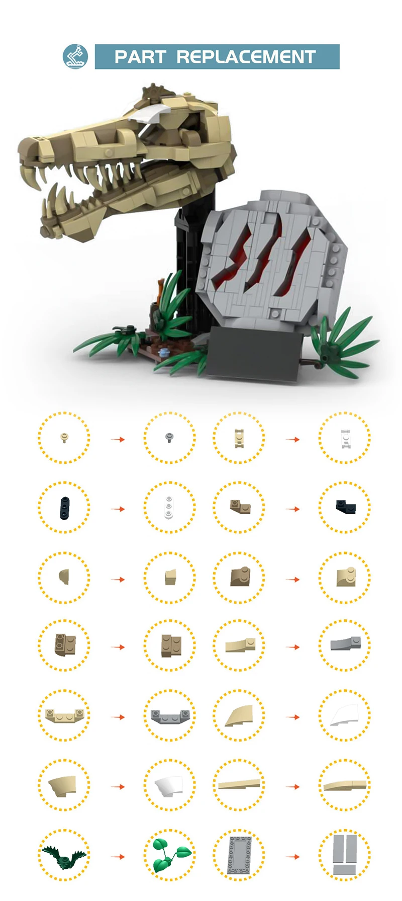 Строительные блоки: спинозавр MOC череп Юрского периода 76964 T. rex