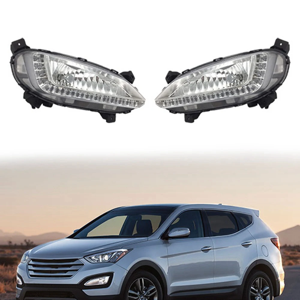 Автомобильные левые светодиодсветодиодный ДХО противотуманные фары для Hyundai Santa
