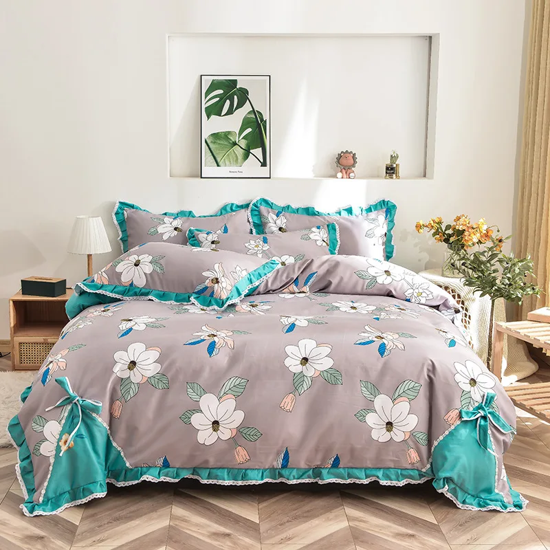 

4PCS Princess Style Bedding Set Quilt Sheets for Double King Size Bed Quilt Cover 150/180cm