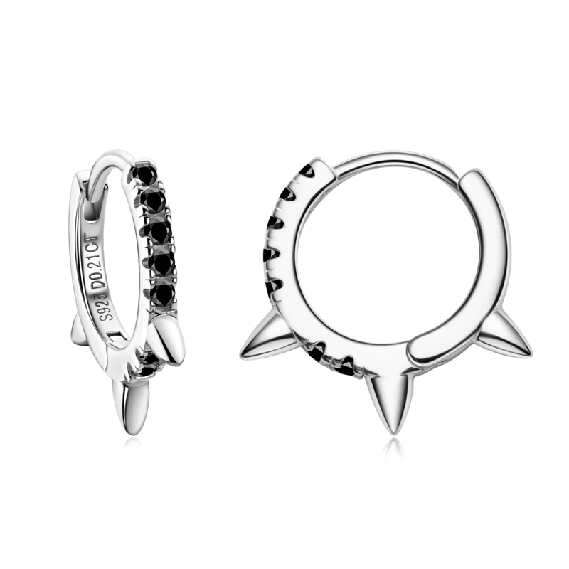 

IOGOU 1.5mm Black/White Real Moissanite Hoop Earrings for Women Accessories Jewelry 925 Small Silver Earrings Engagement Gift