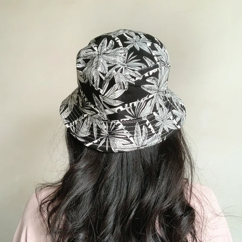 2022 New Unisex Fashion Summer Double Side Wear Coconut Tree Printed Bucket Hats for Women Men Designer Fisherman Hat Bob Cap images - 6