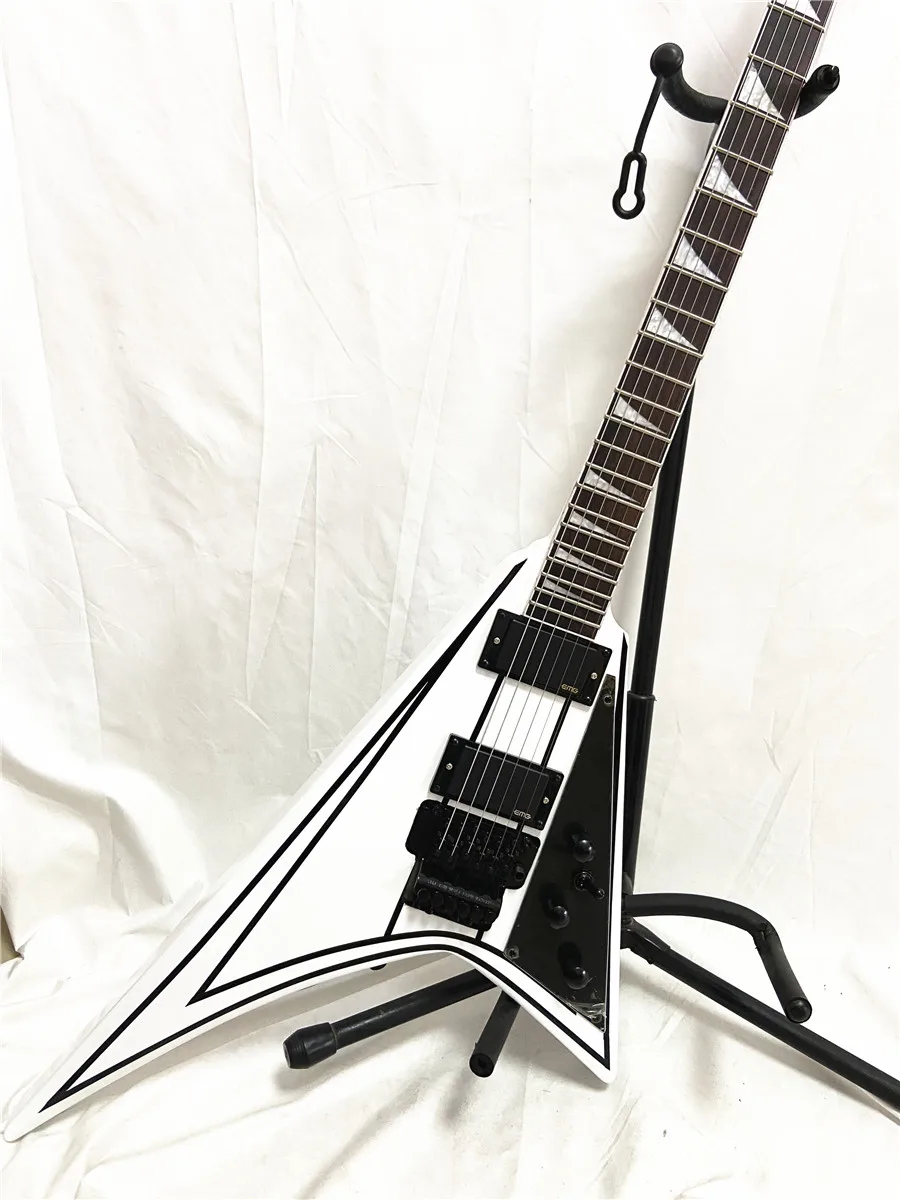 

White swallow-tail fork double shake electric guitar closed active pickup can be customized for free shipping