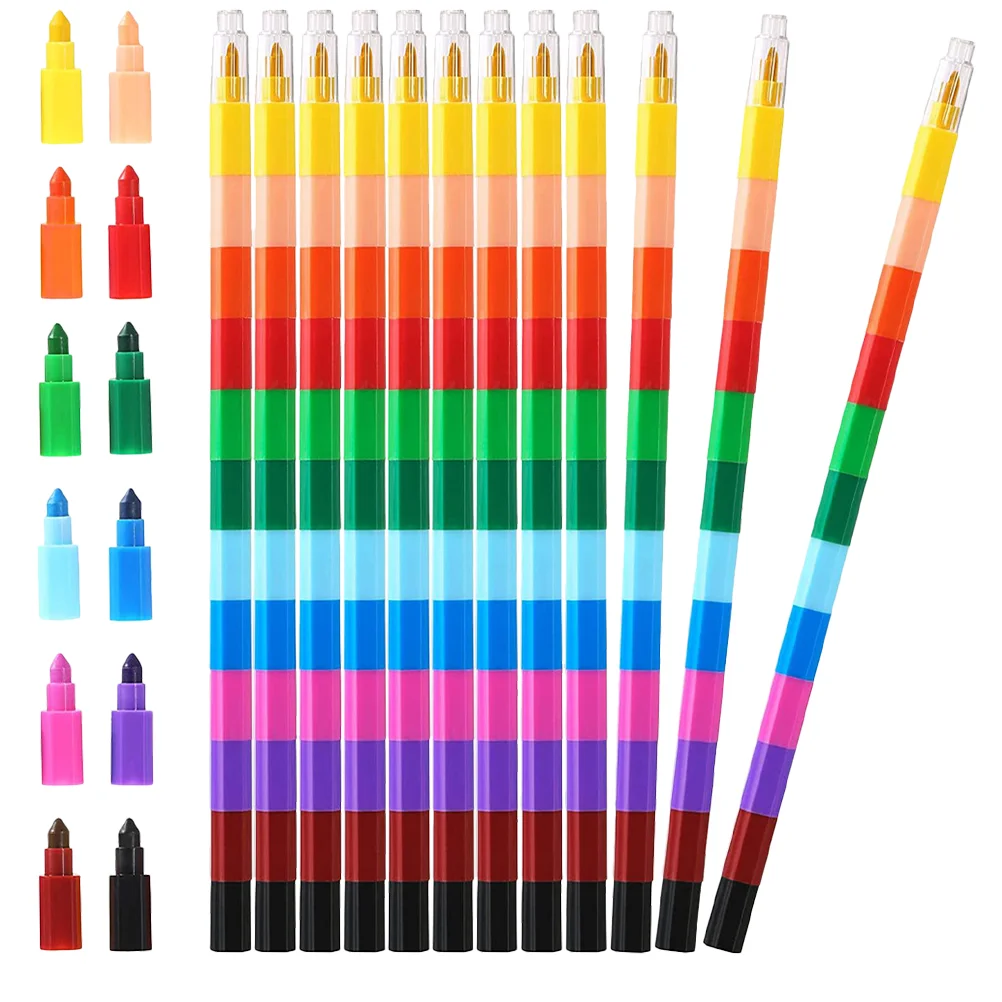 

12 Pcs Rainbow Stackable Crayon Accessories Detachable Children Crayon Kids Novel Bulk Pencils Household Wax Stacking Crayons