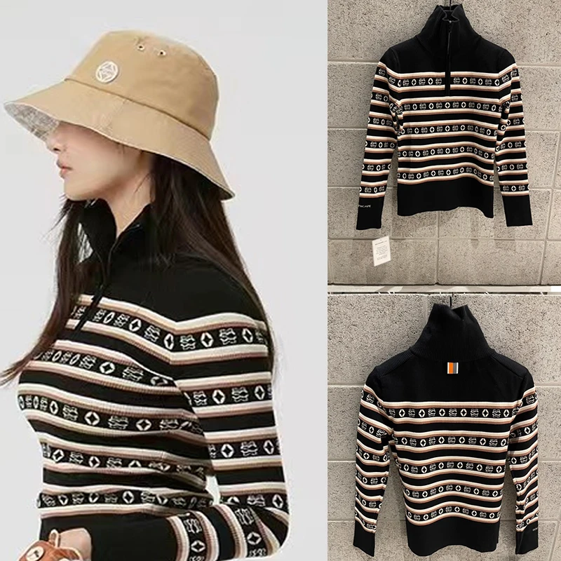 

2022 New Golf Clothing Women's Long Sleeve Top High Collar Warm Knitted Sweater South Korea Slim Fit Sports High Quality Sweater