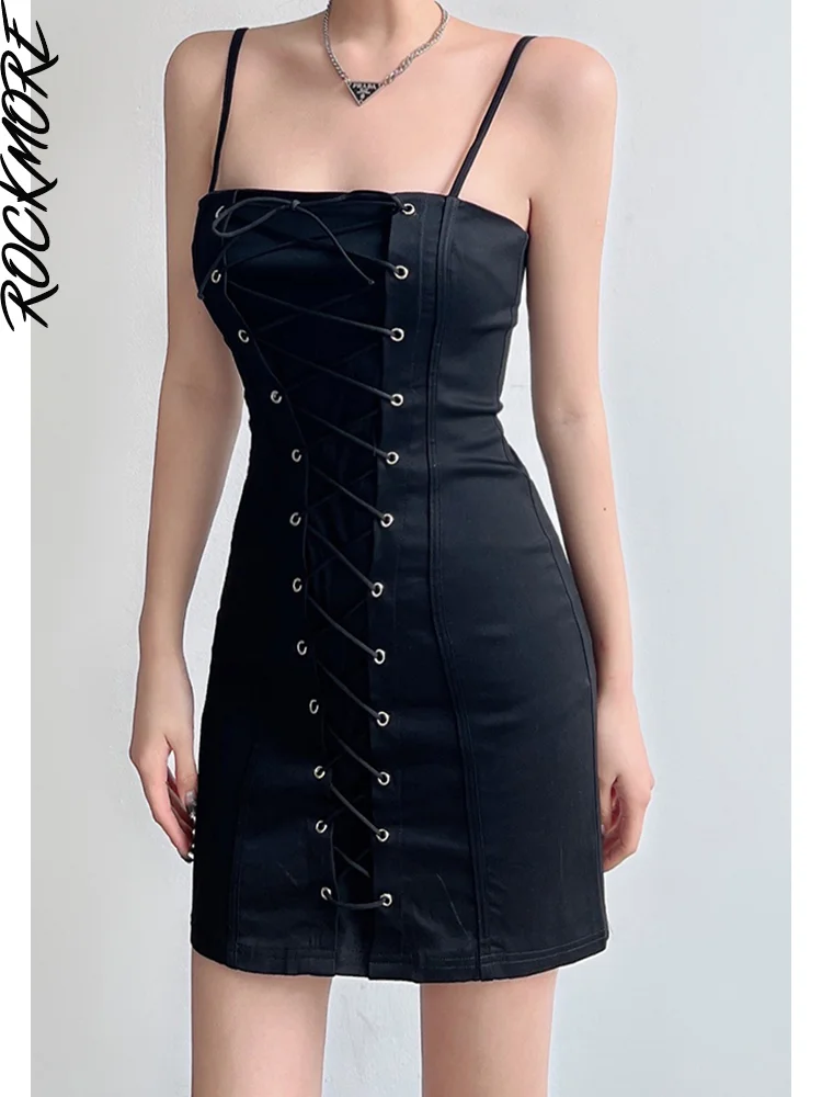 

Rockmore Black Cross Tie Straps Mini Dress Women Sexy Bodycon Party Dresses Fashion Spaghetti Strap Backless Sundress Korean