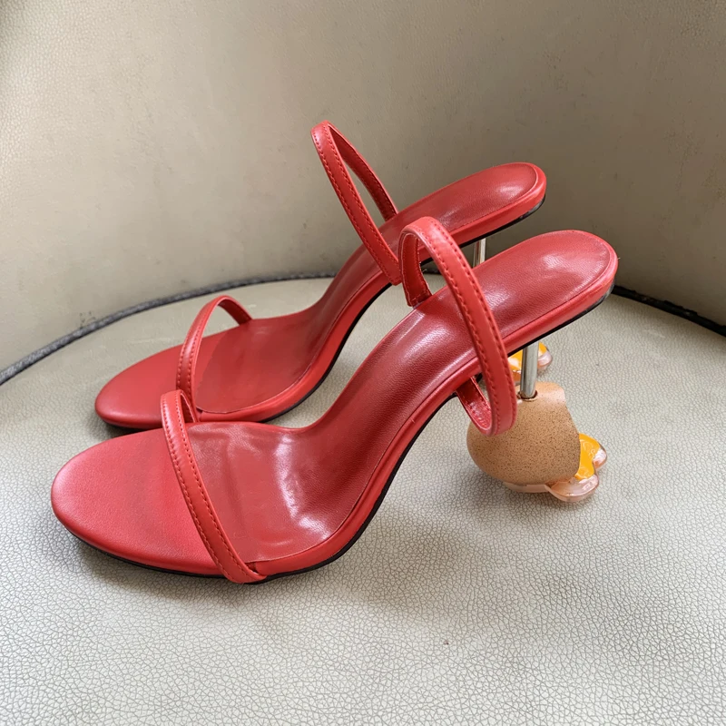 

Summer Design Metal Strange High Heel Sandal Summer Women Slipper Two Strap Slip-On Sliders Broken Egg Heel Ladies Sandals