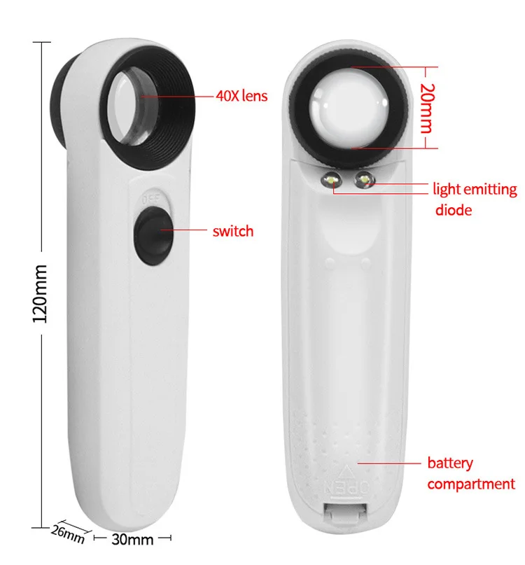 Ручное увеличительное стекло 40x светильник светодиодный лампами ручная лупа с