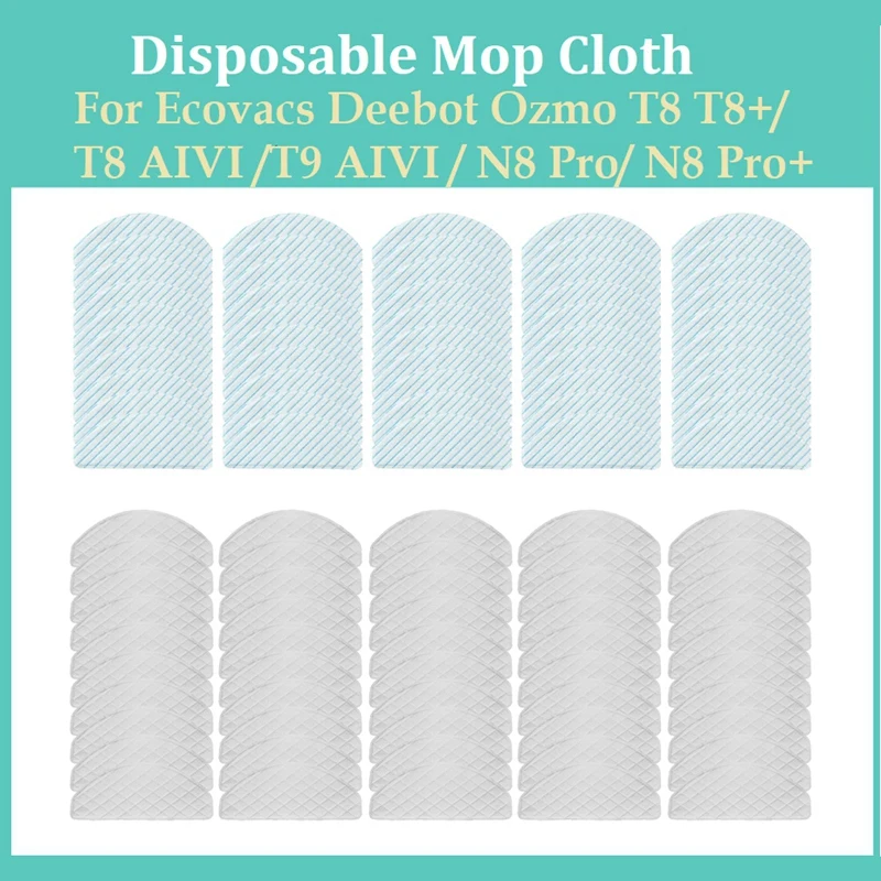 

100Pcs For Ecovacs Deebot Ozmo T8 T8+/ T8 AIVI T9 AIVI / N8 Pro/ N8 Pro+ Vacuum Cleaner Disposable Mop Cloth Parts