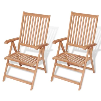 Garden Reclining Chair of 2, Solid Teak Wood Outdoor Seat Chair, Patio Furniture 57 x 71.5 x 109 cm
