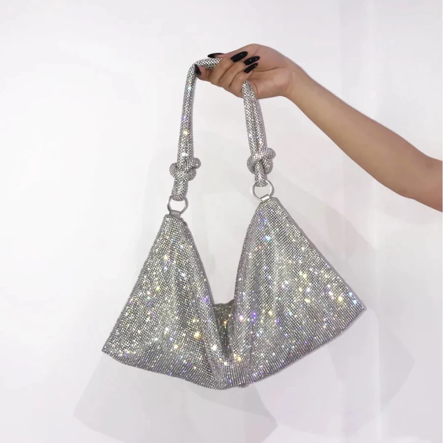 

Luxury Designer Hobo Shoulder Bag Handle Shining Rhinestones Evening Clutch Bag Purse Crystal Purses and Handbag Hobo Bags
