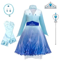 kids frozen dress little girls autumn winter long sleeve clothing children princess cosplay gown christmas blue vestidos