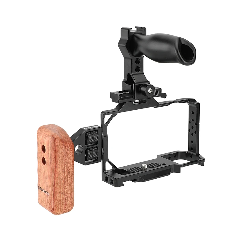 CAMVATE Camera Cage Protective Armor Full Frame With Quick Release NATO Top Handle & Left-side Wooden Handgrip For Sony ZV-E10