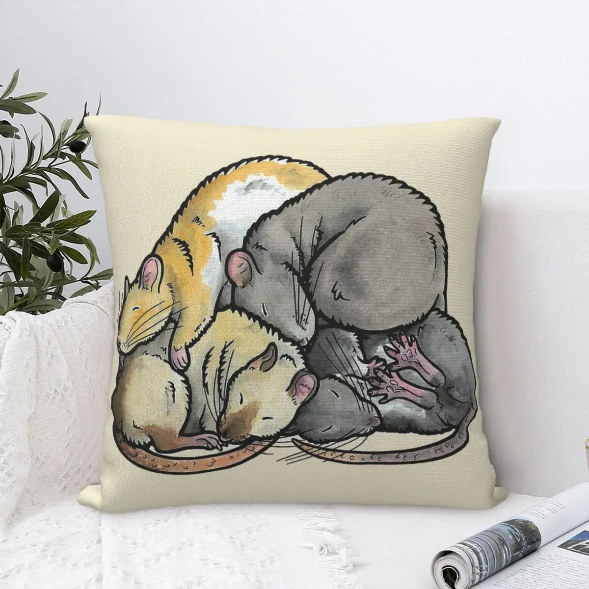 

Sleeping Pile Of Pet Throw Pillow Case Cute And Small Rats Colorful Cunning Cushion Home Sofa Chair Print Hug Pillowcase