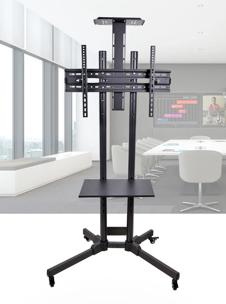 Universal Tv Cart Free Lifting With Mobile Wheels And Adjustable Av Shelf Camera Holder