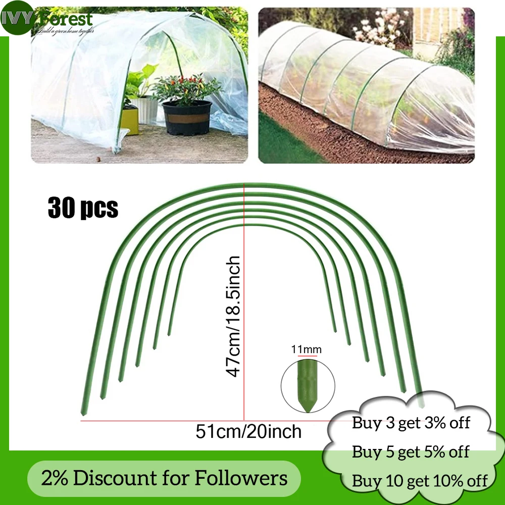 

30 pcs Greenhouse Hoops Plant Grow Tunnel Hoop with Plastic Coated Rust-Free for Raised Beds Row Cover Garden Netting Frame