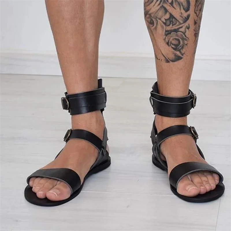 

Summer Classic Men Sandals Personality Buckle Cool Low Heel Comfortable Fashion Casual Beach Daily PU Retro Roman Sandals