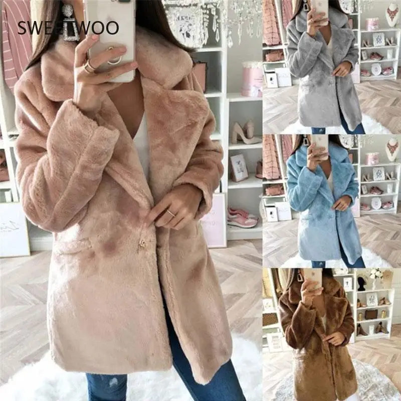 Warm Winter Coat Women Autumn Faux Fur Coat Female Long Coat Jacket Ladies Thicken Plush Fluffy Jacket Women 2021