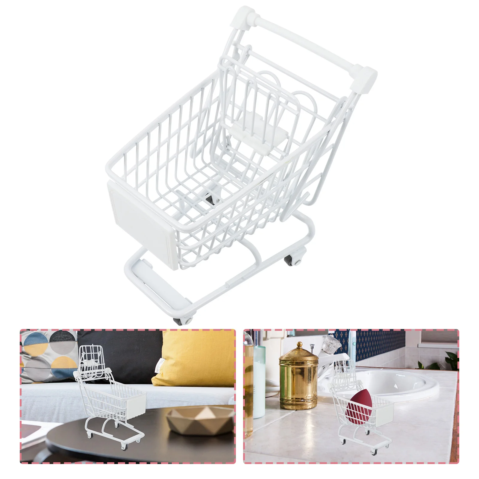 

Shopping Cart Supermarket Handcart: Decorative White Trolley Metal Shopping Day Grocery Cart Sponge Blender Holders for Home