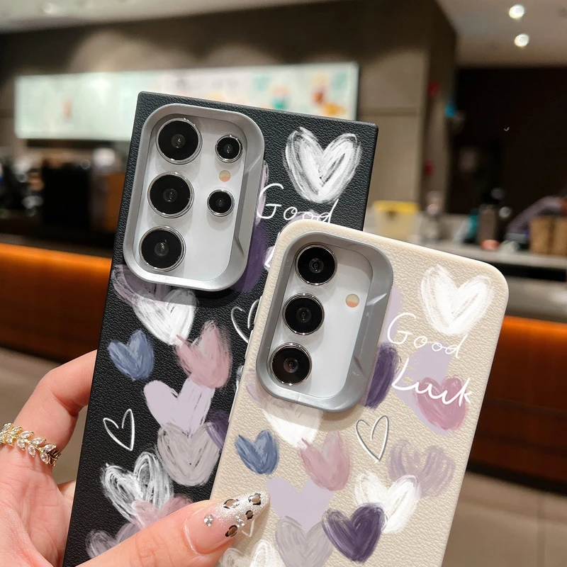 Чехол Candy Love Heart для Samsung Galaxy A55 A54 5G A35 A25 A15 A16 A52 A53 A14 A34 S20 S21 FE S22 S23 S24 Ultra Leather Texture