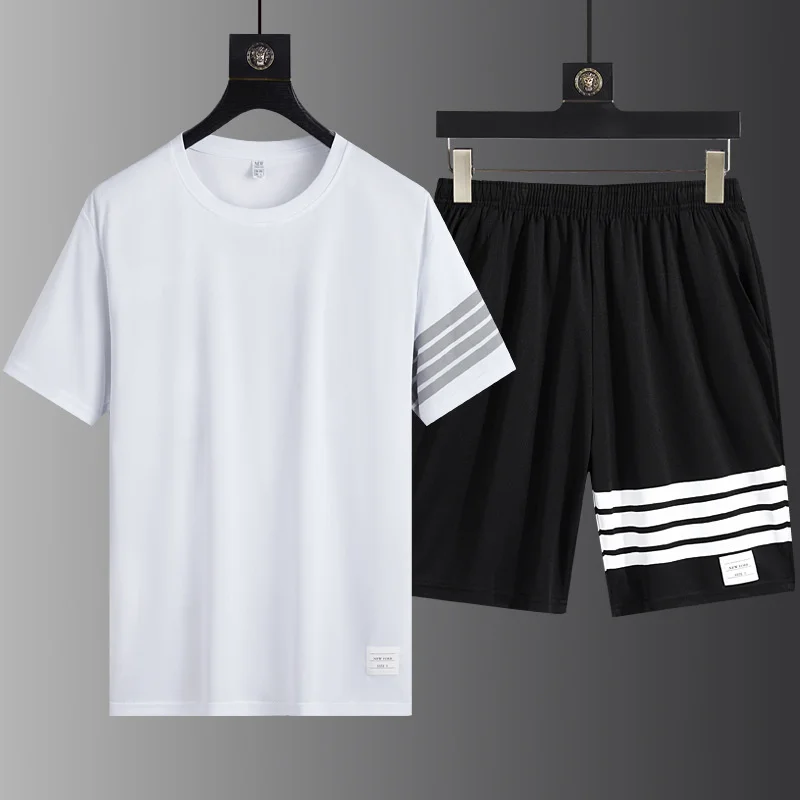 

Men Tracksuits Summer White T-shirt + Shorts 2 Piece Set Loose Short Sleeve Tee Men's Sets Hip Hop Streetwear Mens Sportsuit Set