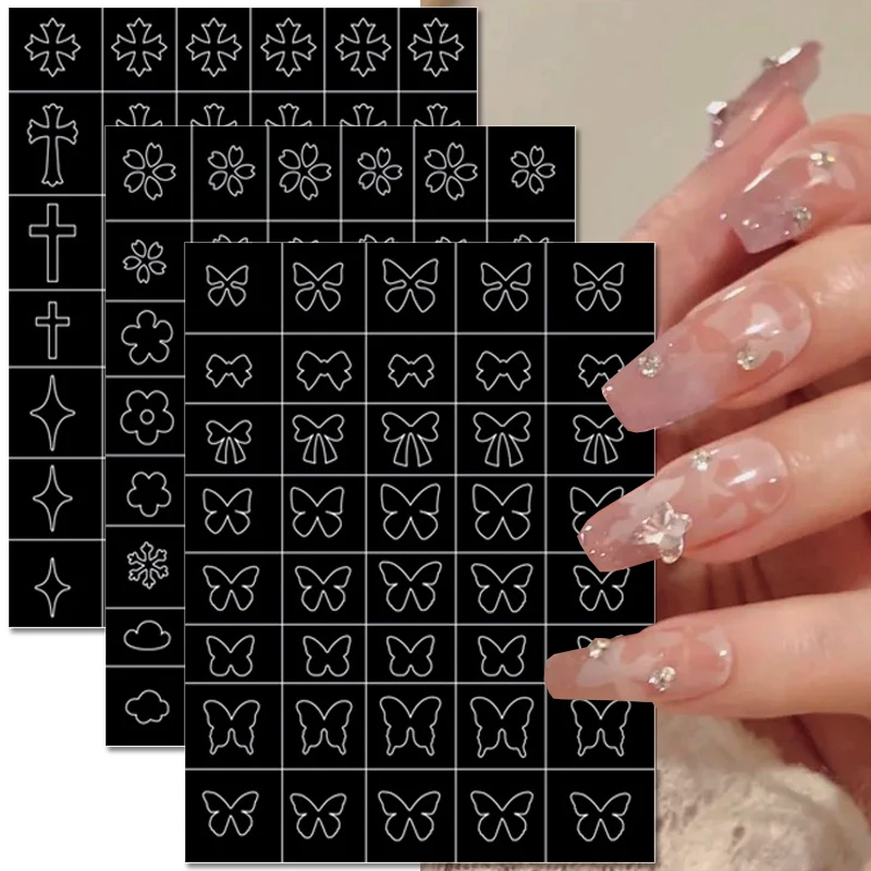 

Nail Airbrush Stencils Butterfly Flower Nail Stickers French Star Heart Cross Nail Decal Hollow Nail Template Stencil Tool Decor