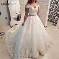 2022 off the shoulder sweetheart white wedding dress custom size appliques ball gown tulle lace beading elegent princess gown