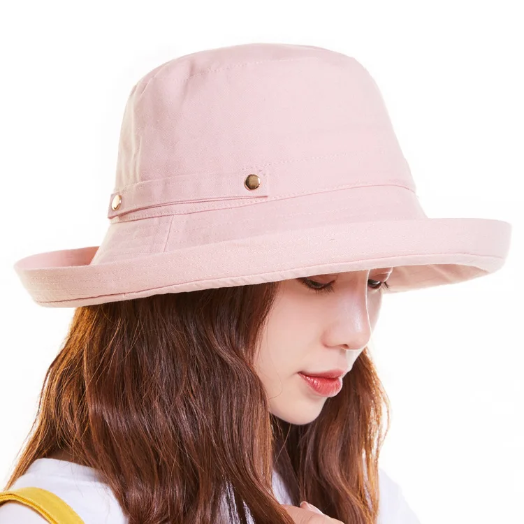 Fisherman's Hat Female Cotton Linen Simple Basin Cap Beach Outing Large Edge Windproof Sunscreen Sun Hat Free Shipping Sun Visor