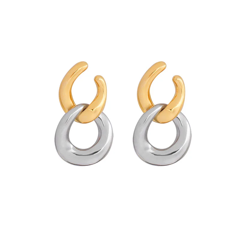 Женские двойные серьги-кольца, металлические простые стильные круглые ювелирные украшения для повседневной носки