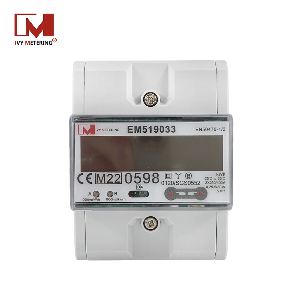

EM519033 3 Phase DIN Rail IR And RS485 Bidirectional Energy Meter With LCD Display