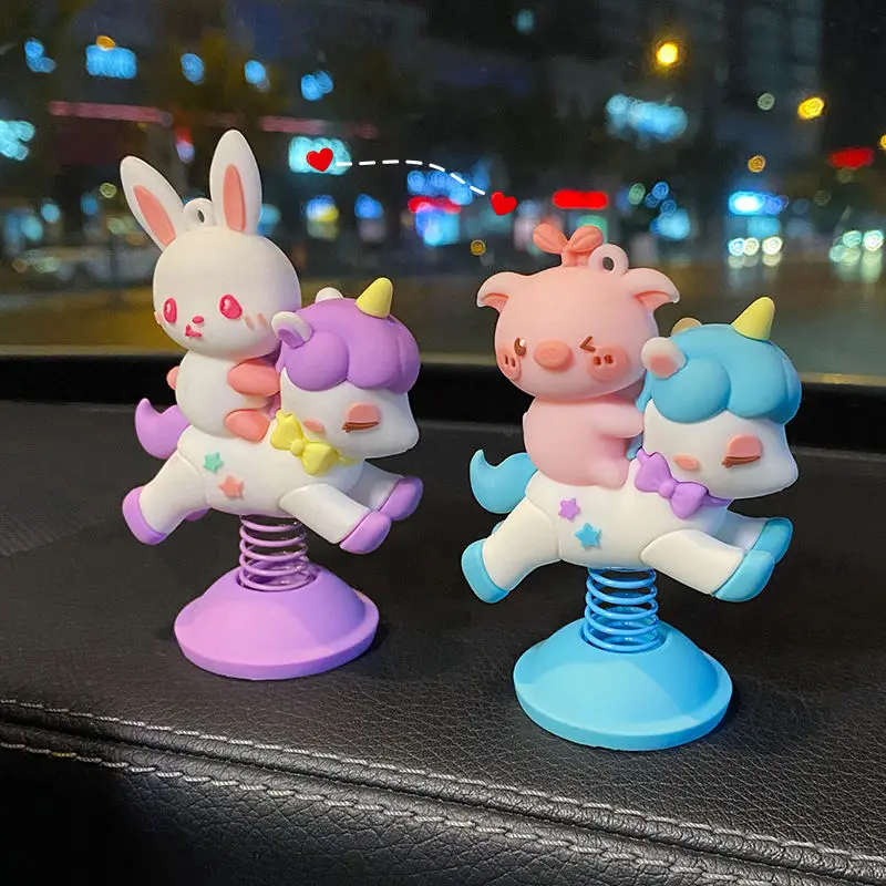 Carrot Rabbit Car Fun Shaking Head Spring Toys Ornaments Key Chain Anime Pendant Auto Interior Desktop Accessories Decoration