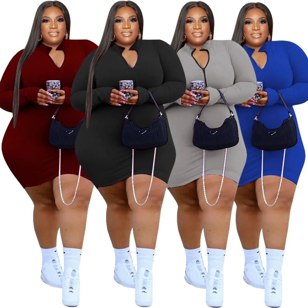 

Simple casual women's clothing small pit strip solid color zipper plus size dress thin comfortable short skirt D5582