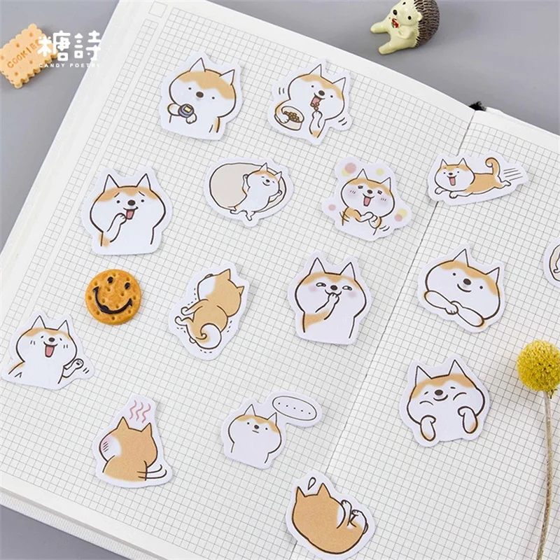 

40Packs Wholesale Box Stickers Dog Shiba Handbook diary Animal Cartoon Paper Seal account Decorative Scrapbooking Material 4CM