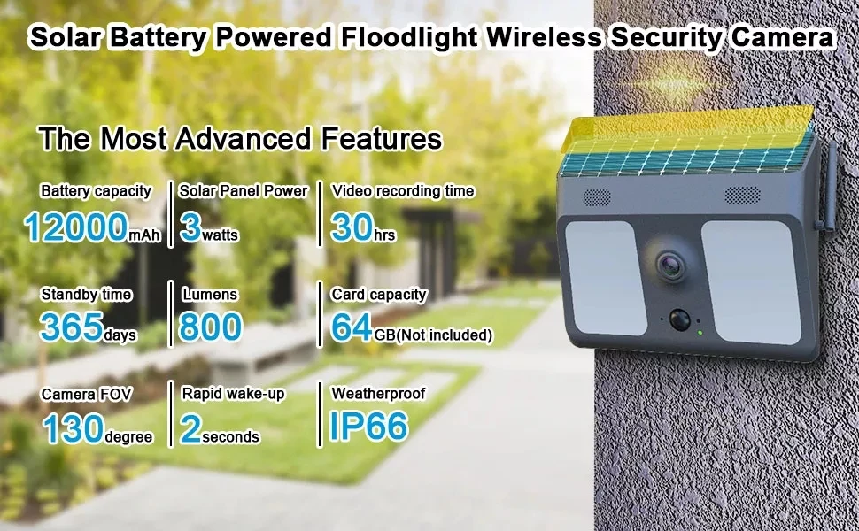 

Наружная водонепроницаемая IP-камера с прожектором на солнечной батарее, 1080P