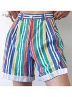 straight pants summer color shorts women short streetwear short vintage striped shorts high street colorful loose short pants