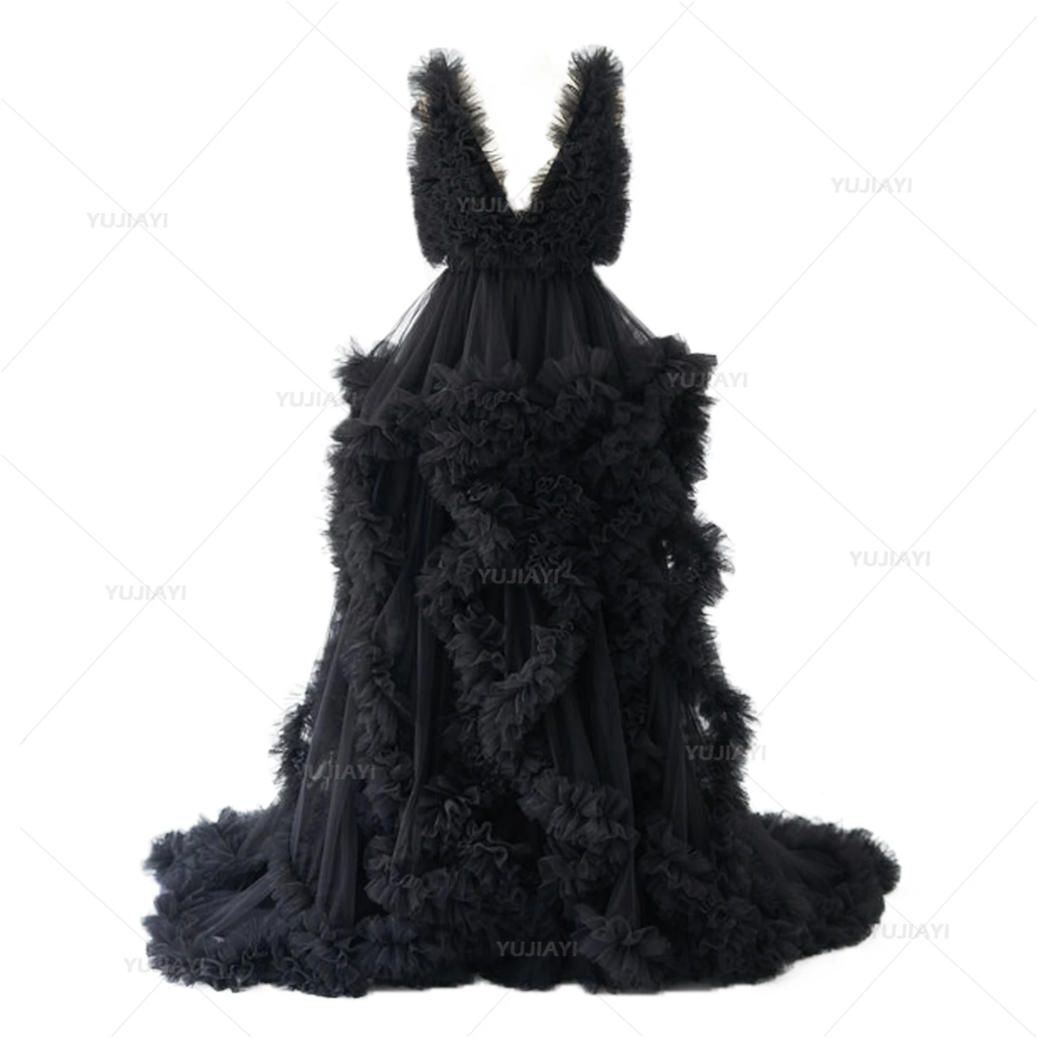 

Women Dressing Gown Perspective Sheer Long Tulle Robe Puffy Pregnancy Maternity Dress for Baby Shower Nightgown Bridal Sleepwear