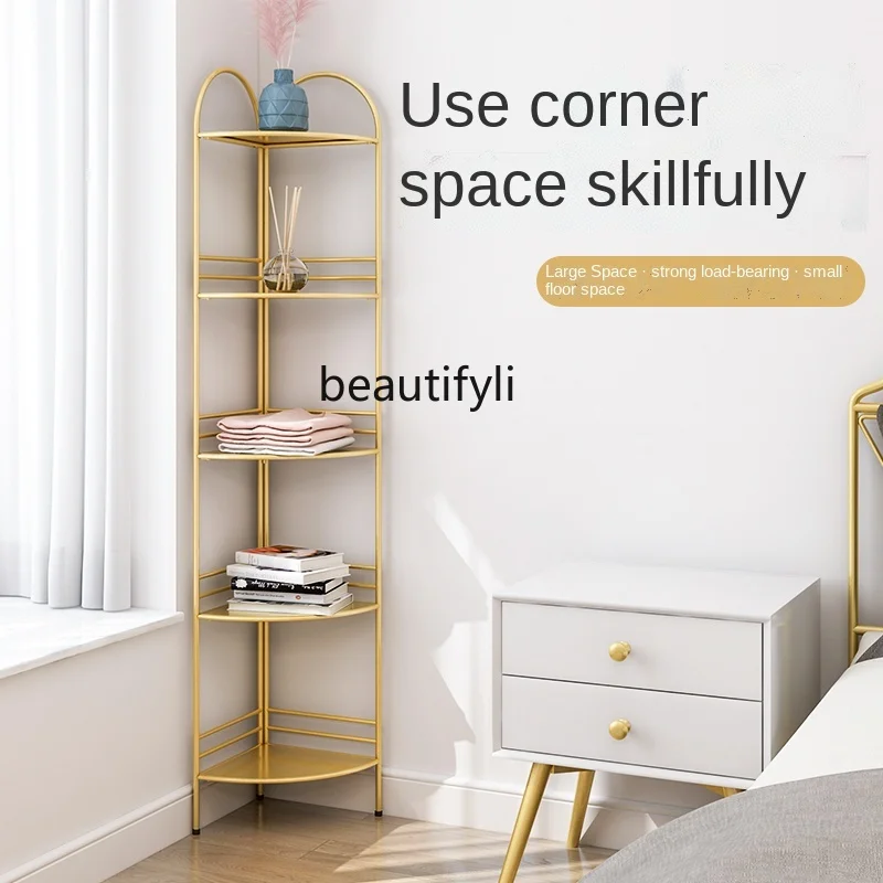 

zq Nordic Corner Shelf Floor Bedroom Iron Wall Shelf Multi-Layer Bookshelf
